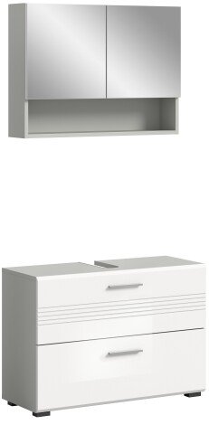 Badezimmer-Set >Copa< in Hellgrau / Weiß Hochglanz - 80x190x32cm (BxHxT)