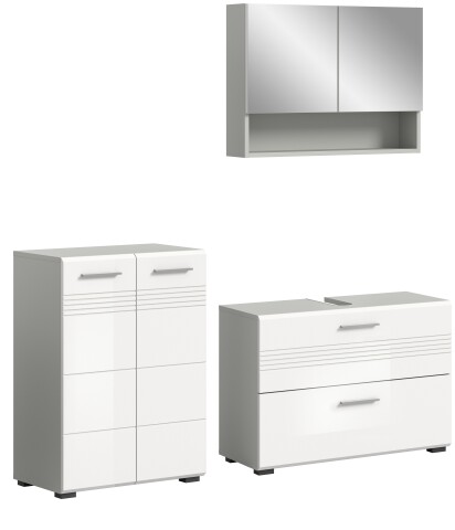 Badezimmer-Set >Copa< in Hellgrau / Weiß Hochglanz - 155x190x32cm (BxHxT)