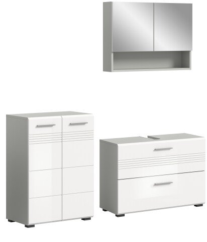 Badezimmer-Set >Copa< in Hellgrau / Weiß Hochglanz - 155x190x32cm (BxHxT)