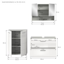 Badezimmer-Set >Copa< in Hellgrau / Weiß Hochglanz - 155x190x32cm (BxHxT)