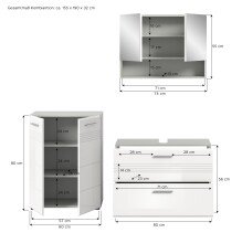 Badezimmer-Set >Copa< in Hellgrau / Weiß Hochglanz - 155x190x32cm (BxHxT)