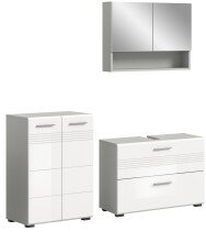 Badezimmer-Set >Copa< in Hellgrau / Weiß Hochglanz - 155x190x32cm (BxHxT)
