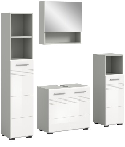 Badezimmer-Set >Copa< in Hellgrau / Weiß Hochglanz - 150x190x32cm (BxHxT)