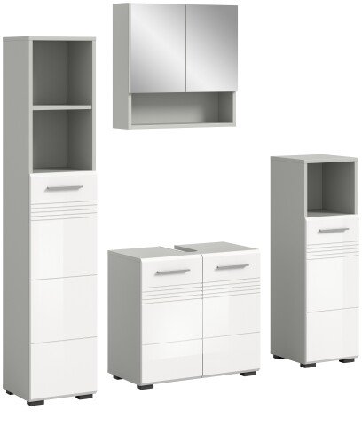 Badezimmer-Set >Copa< in Hellgrau / Weiß Hochglanz - 150x190x32cm (BxHxT)