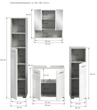 Badezimmer-Set >Copa< in Hellgrau / Weiß Hochglanz - 150x190x32cm (BxHxT)