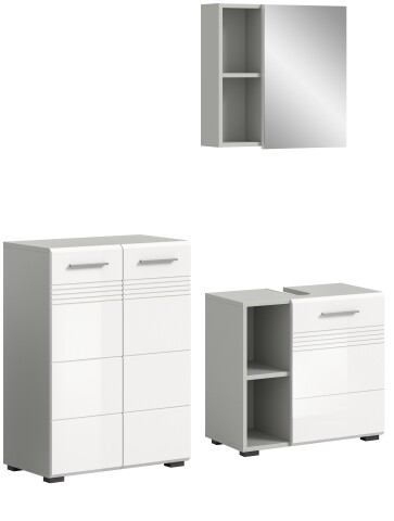 Badezimmer-Set >Copa< in Hellgrau / Weiß Hochglanz - 135x190x32cm (BxHxT)
