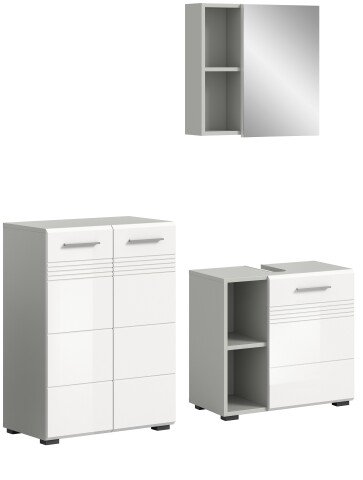 Badezimmer-Set >Copa< in Hellgrau / Weiß Hochglanz - 135x190x32cm (BxHxT)