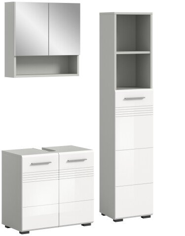 Badezimmer-Set >Copa< in Hellgrau / Weiß Hochglanz - 105x190x32cm (BxHxT)