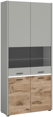 Vitrine >Celino< in Hellgrau - 85x195x37cm (BxHxT)