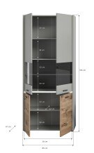 Vitrine >Celino< in Hellgrau - 85x195x37cm (BxHxT)