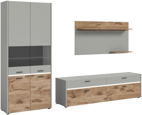 Wohnwand >Celino< in Hellgrau - 285x195x43cm (BxHxT)