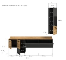 Wohnwand >Goal< in Grau - 195x196x37cm (BxHxT)