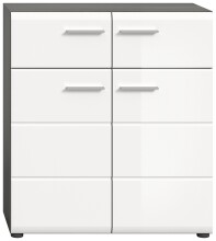 Schuhkommode >Salsa< in Rauchsilber / Weiß Hochglanz - 80x90x37cm (BxHxT)