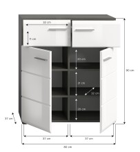 Schuhkommode >Salsa< in Rauchsilber / Weiß Hochglanz - 80x90x37cm (BxHxT)