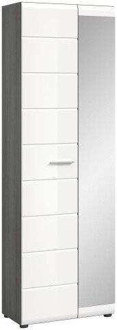 Garderobenschrank >Salsa< in Rauchsilber / Weiß Hochglanz - 60x192x37cm (BxHxT)