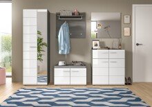 Garderobenschrank >Salsa< in Rauchsilber / Weiß Hochglanz - 60x192x37cm (BxHxT)