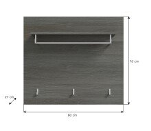 Garderobenpaneel >Salsa< in Rauchsilber / Weiß Hochglanz - 80x70x27cm (BxHxT)