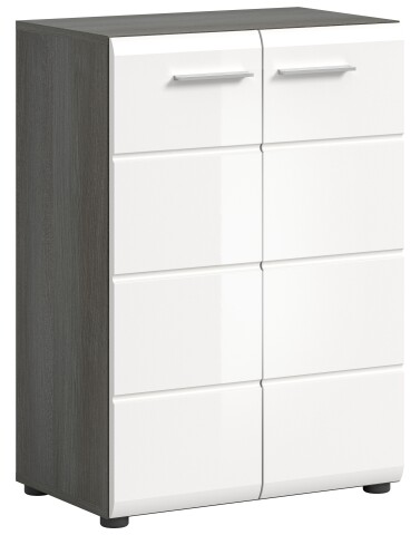 Kommode >Salsa< in Rauchsilber / Weiß Hochglanz - 60x85x37cm (BxHxT)