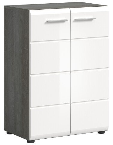 Kommode >Salsa< in Rauchsilber / Weiß Hochglanz - 60x85x37cm (BxHxT)