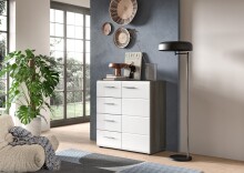 Kommode >Salsa< in Rauchsilber / Weiß Hochglanz - 75x85x37cm (BxHxT)