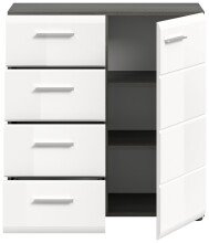 Kommode >Salsa< in Rauchsilber / Weiß Hochglanz - 75x85x37cm (BxHxT)