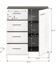 Kommode >Salsa< in Rauchsilber / Weiß Hochglanz - 75x85x37cm (BxHxT)