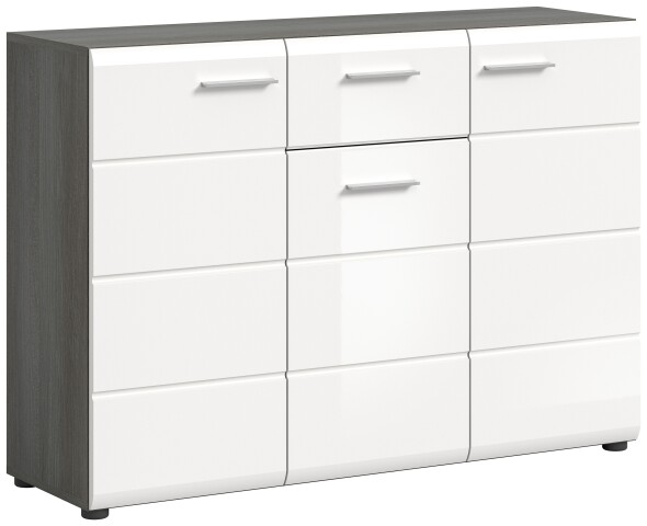 Kommode >Salsa< in Rauchsilber / Weiß Hochglanz - 120x85x37cm (BxHxT)