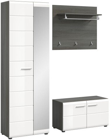 Garderoben-Set >Salsa< in Rauchsilber / Weiß Hochglanz - 155x192x37cm (BxHxT)