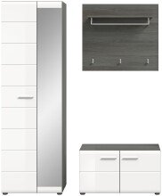 Garderoben-Set >Salsa< in Rauchsilber / Weiß Hochglanz - 155x192x37cm (BxHxT)
