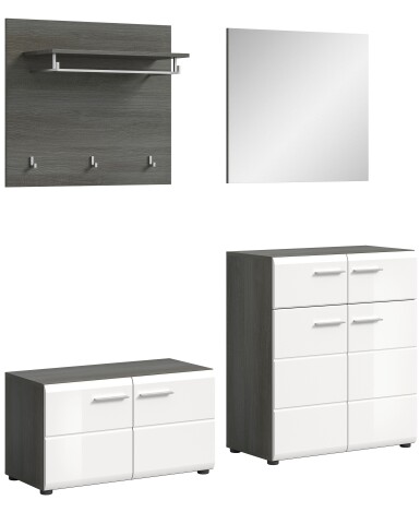 Garderoben-Set >Salsa< in Rauchsilber / Weiß Hochglanz - 175x192x37cm (BxHxT)