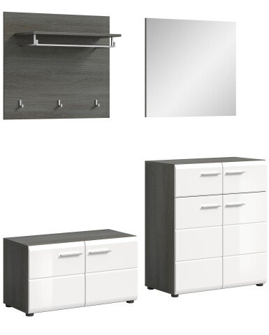 Garderoben-Set >Salsa< in Rauchsilber / Weiß Hochglanz - 175x192x37cm (BxHxT)