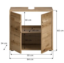 Waschbeckenunterschrank >Zeno< in Evoke Oak, Spannplatte/MDF - 64x60x34 (BxHxT)