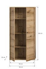 Midischrank >Zeno< in Evoke Oak, Spannplatte/MDF - 64x132x32cm (BxHxT)