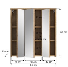 Badezimmerspiegelschrank >Zeno< in Evoke Oak, Spannplatte/MDF - 64x68x20 (BxHxT)