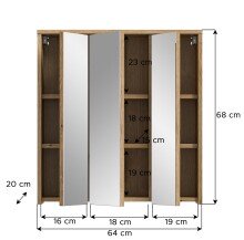 Badezimmerspiegelschrank >Zeno< in Evoke Oak, Spannplatte/MDF - 64x68x20 (BxHxT)