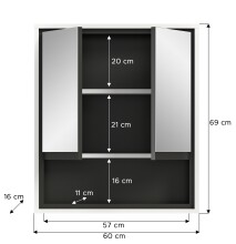 Badezimmerspiegelschrank >Jaru< in Weiß Hochglanz - 60x69x16cm (BxHxT)