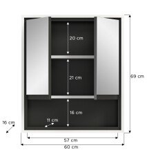 Badezimmerspiegelschrank >Jaru< in Weiß Hochglanz - 60x69x16cm (BxHxT)