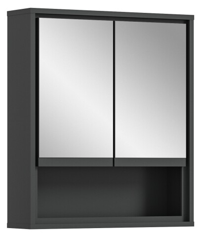 Badezimmerspiegelschrank >Jaru< in Anthrazit / Nox Oak - 60x69x16cm (BxHxT)