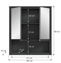 Badezimmerspiegelschrank >Jaru< in Anthrazit / Nox Oak - 60x69x16cm (BxHxT)