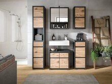 Badezimmerspiegelschrank >Jaru< in Anthrazit / Nox Oak - 60x69x16cm (BxHxT)