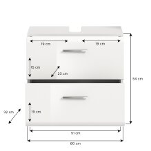 Waschbeckenunterschrank >Ice< in Weiß Hochglanz - 60x54x32cm (BxHxT)