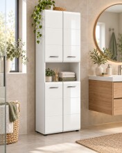 Badezimmer Hochschrank >Ice< in Weiß Hochglanz - 60x185x30cm (BxHxT)