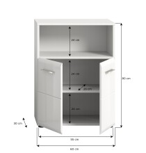 Hochschrank >Ice< in Weiß Hochglanz - 60x80x30cm (BxHxT)