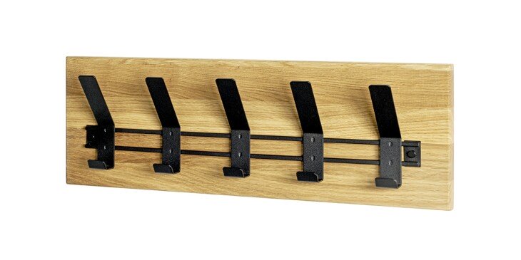 Wandgarderobe >54336< in eiche, schwarz, Massivholz, Metall - 60x20x10cm (BxHxT)