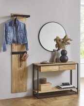 Wandgarderobe >54337< in eiche, schwarz, Massivholz, Metall - 35x175x25 (BxHxT)