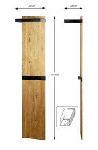 Wandgarderobe >54337< in eiche, schwarz, Massivholz, Metall - 35x175x25 (BxHxT)
