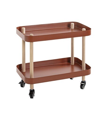 Beistelltisch >54418< in natur, rot, Massivholz, Metall - 50x47x30cm (BxHxT)