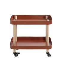 Beistelltisch >54418< in natur, rot, Massivholz, Metall - 50x47x30cm (BxHxT)