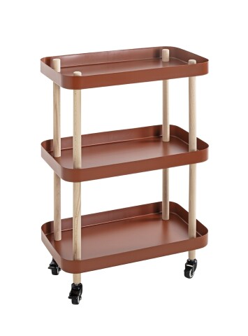 Servierwagen >54419< in natur, rot, Massivholz, Metall - 50x76x30cm (BxHxT)