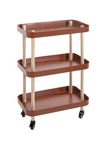 Servierwagen >54419< in natur, rot, Massivholz, Metall - 50x76x30cm (BxHxT)